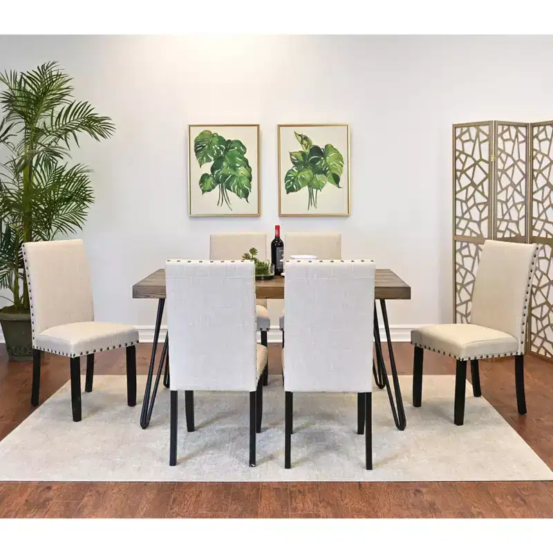 Amisos 7-Piece Dining Set, Hairpin Dining Table with 6 Chairs, 3 Color Options