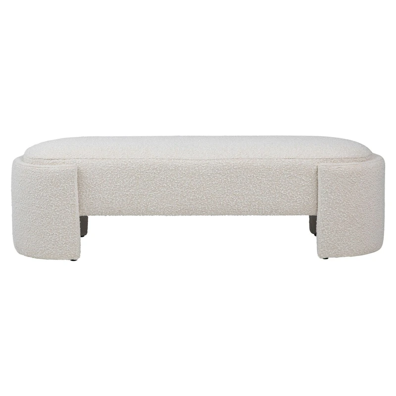 Shawn Boucle Round Bench with Round Half-Bezel Foot, Off-White