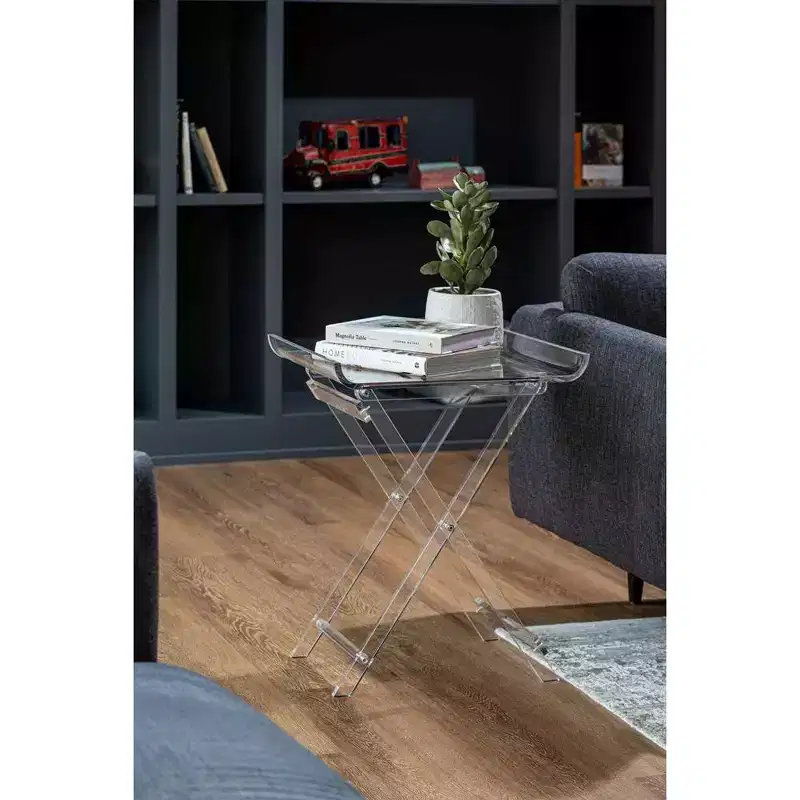 Acrylic Foldable Tray Side Table Curved Top , Luxurious Home Decor Essential, Perfect for Convenient Tabletop Space