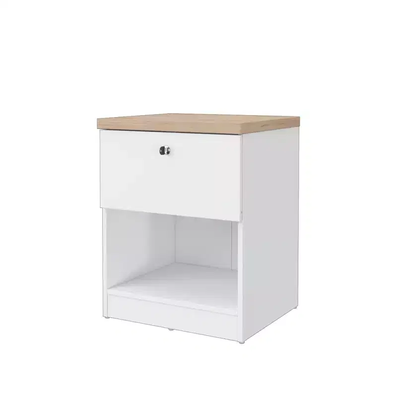 Homez 15.74 in. White and Natural Oak Rectangle Wood End Table with 1 Drawer