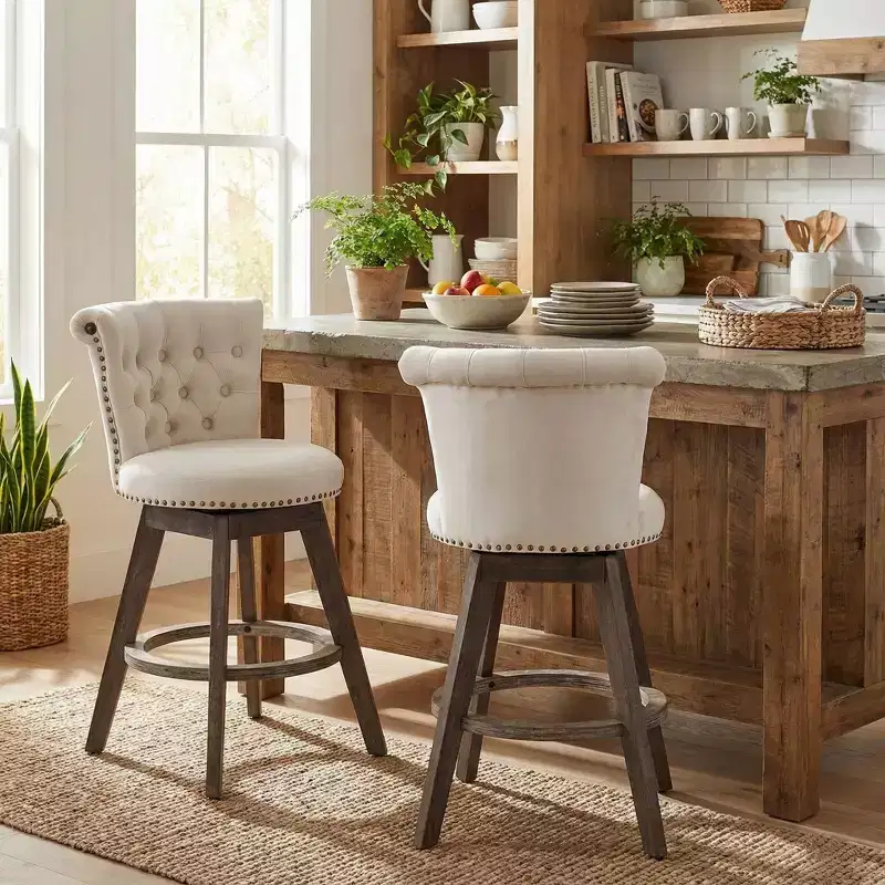 Homy Casa Set of 2 Counter Height Swivel Bar Stools with Tufted Back and Nailhead Trim, Upholstered Seats, 25.2 Seat Height