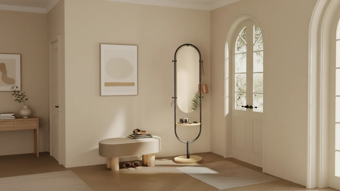 Full-Length Standing Mirror, 3-in-1 Design, Oak Beige and Ink Black, for Living Room and Bedroom