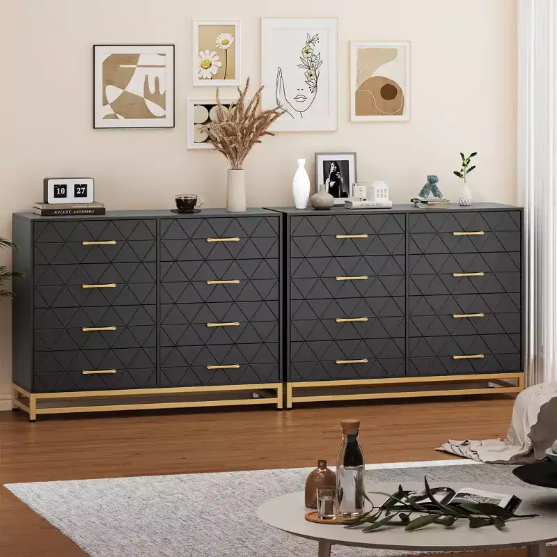 TROPOW Dresser for Bedroom with 8 Drawer, TV Stand Dressers Chest of Drawers Large Wood Dresser for Storage and Organization (White)