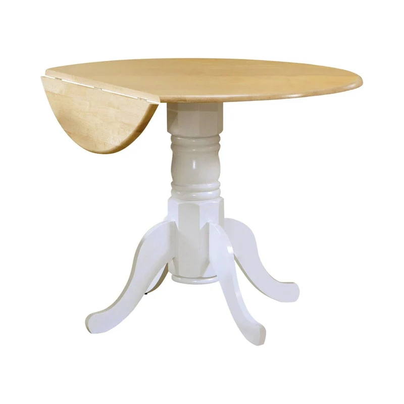 Round Pedestal Drop Leaf Dining Table, Natural Brown and White