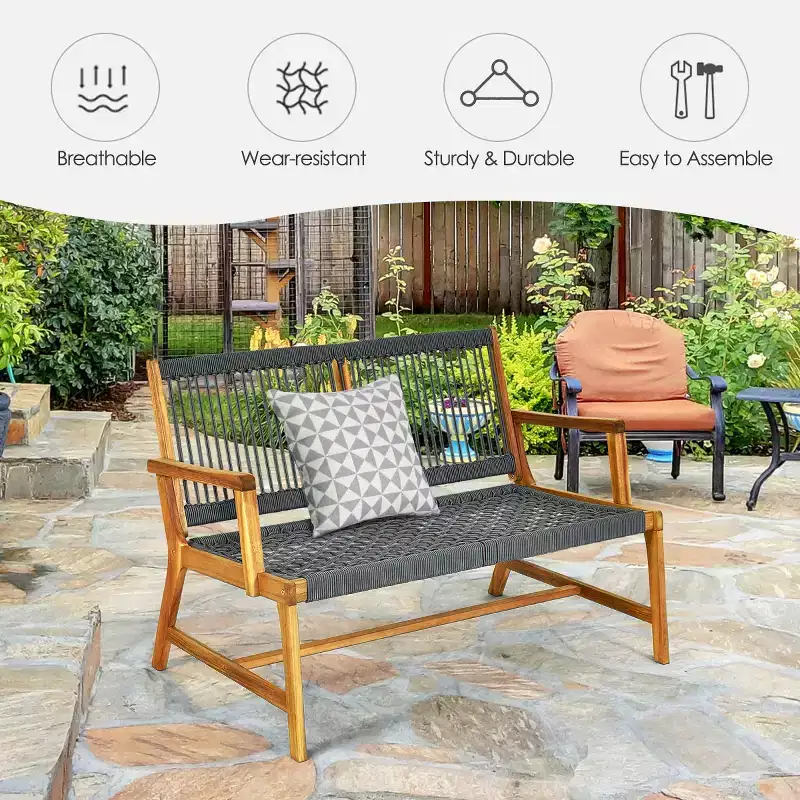 Costway 2-Person Patio Acacia Wood Bench Loveseat Chair Garden Furniture Black\\Grey\\Turquoise