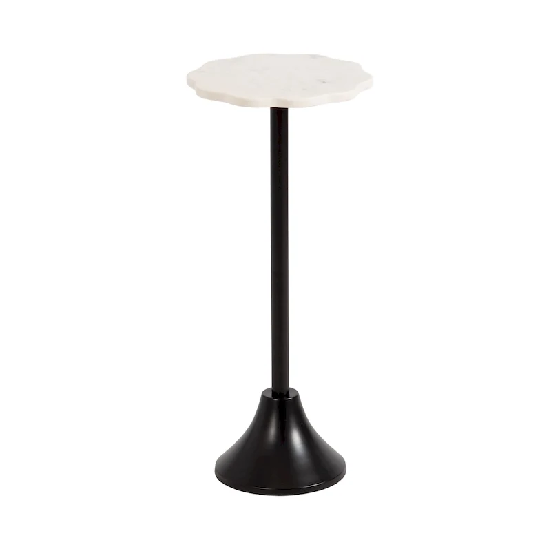 Scalloped Marble & Metal Drink Side Table, Modern Glam Accent Table