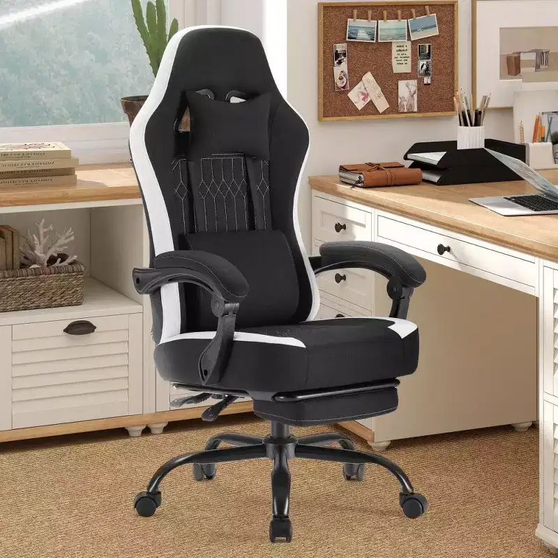 Ergonomic Office Chair with Pocket Spring Seat,300LB Capacity Gaming Chair with Adjustable Lumbar Pillow & Footrest for Adult,Student