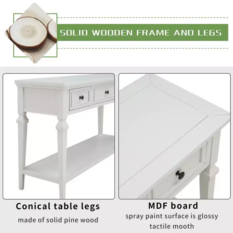 Whisen Classic Retro Style Console Table with 3-Top Drawers and Open Shelf
