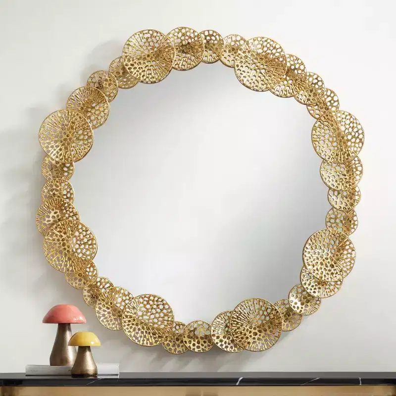 Uttermost Layered Lotus Leaf 33 1/2 Wide Gold Round Wall Mirror