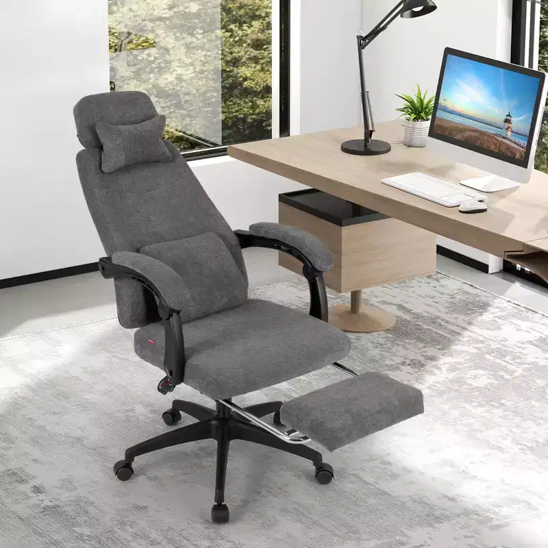 Costway Reclining Home Office Chair Retractable Footrest High-Back Ergonomic Executive