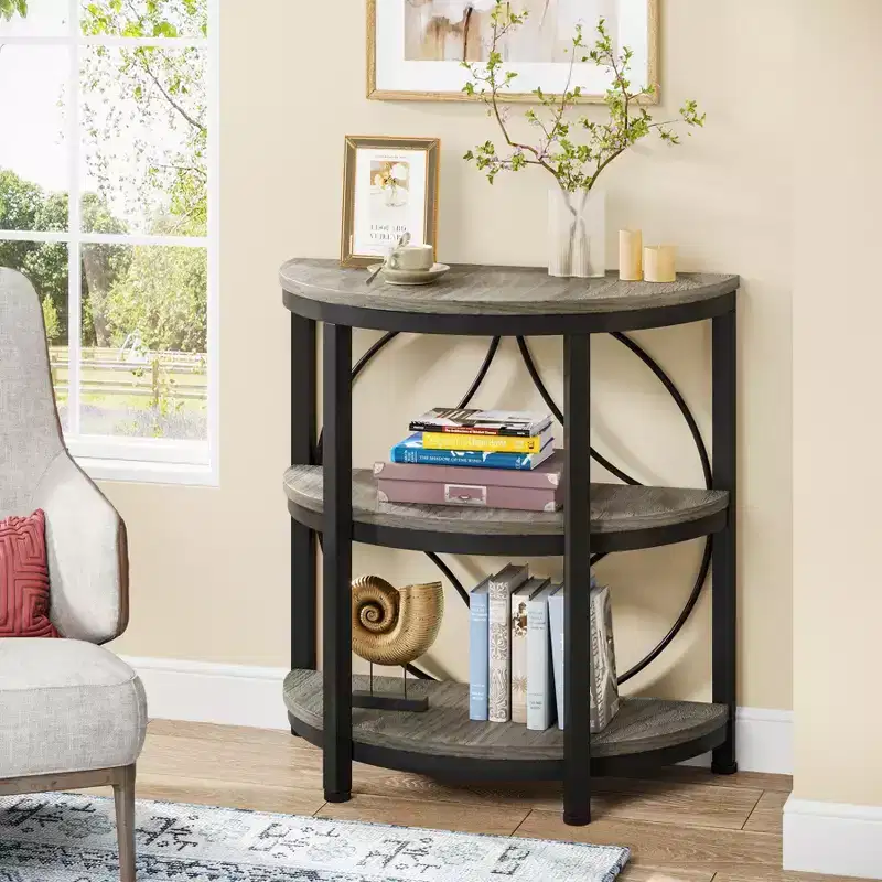 Tribesigns 3 Tier Semi-Circle Side Table, Gray