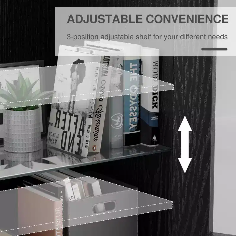 [31-inch | Transparent Design]Black Wood Grain Glass Door Display Cabinet (Ideal for Bedroom/Living Room)