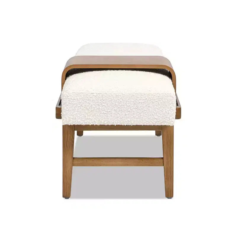 Billie 52 Modern Telephone Bench with Sliding Shelf, Ivory White Boucle