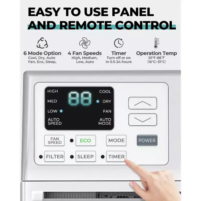 8,000 BTU Window Air Conditioner with Remote Control, Smart Window AC Unit with Dehumidifier, Fan, Energy Saving, for Home/Living Room