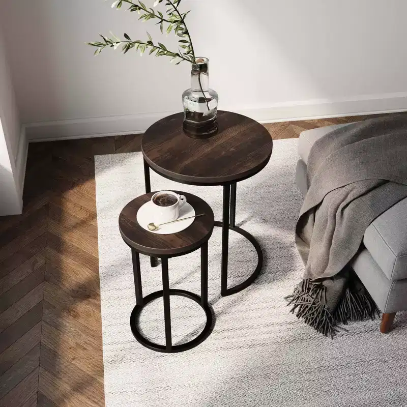 Nathan James Lula Nesting Round Side Tables Nutmeg/Black