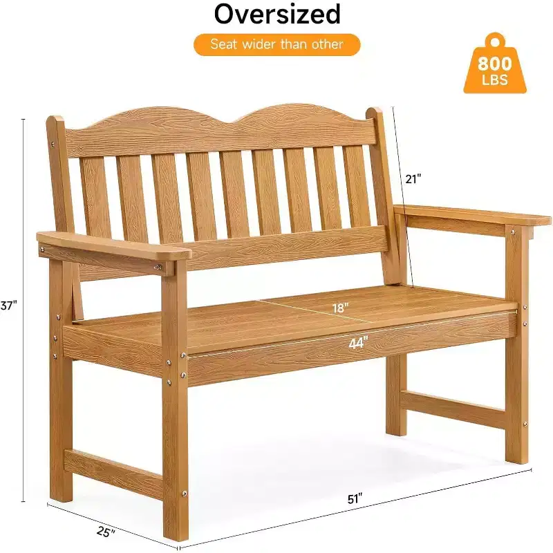 Garden Bench,2-Person Poly Lumber Patio Bench,Slatted Patio Loveseat,All-Weather Front Porch Bench for Patio, Yard & Garden Park