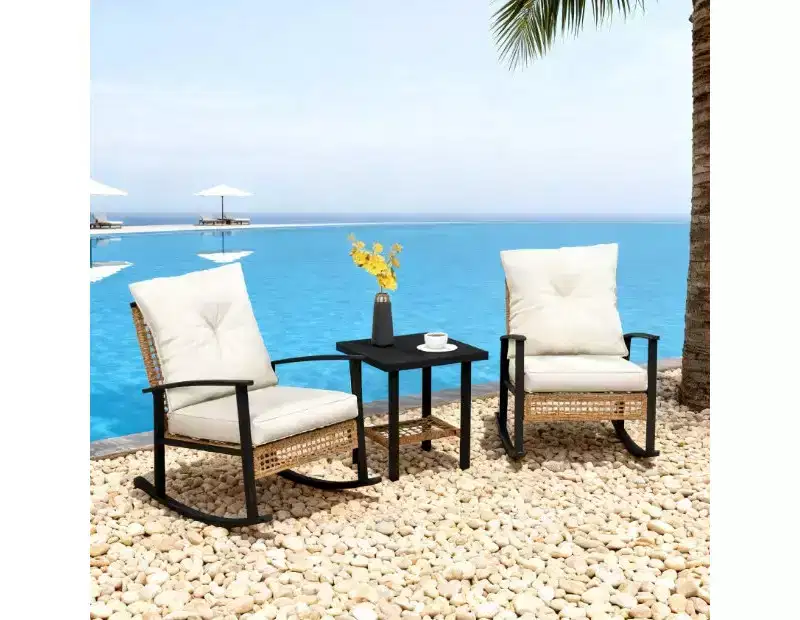 GDFStudio Ocilla Outdoor Iron and Rattan 3 Piece Chat Set