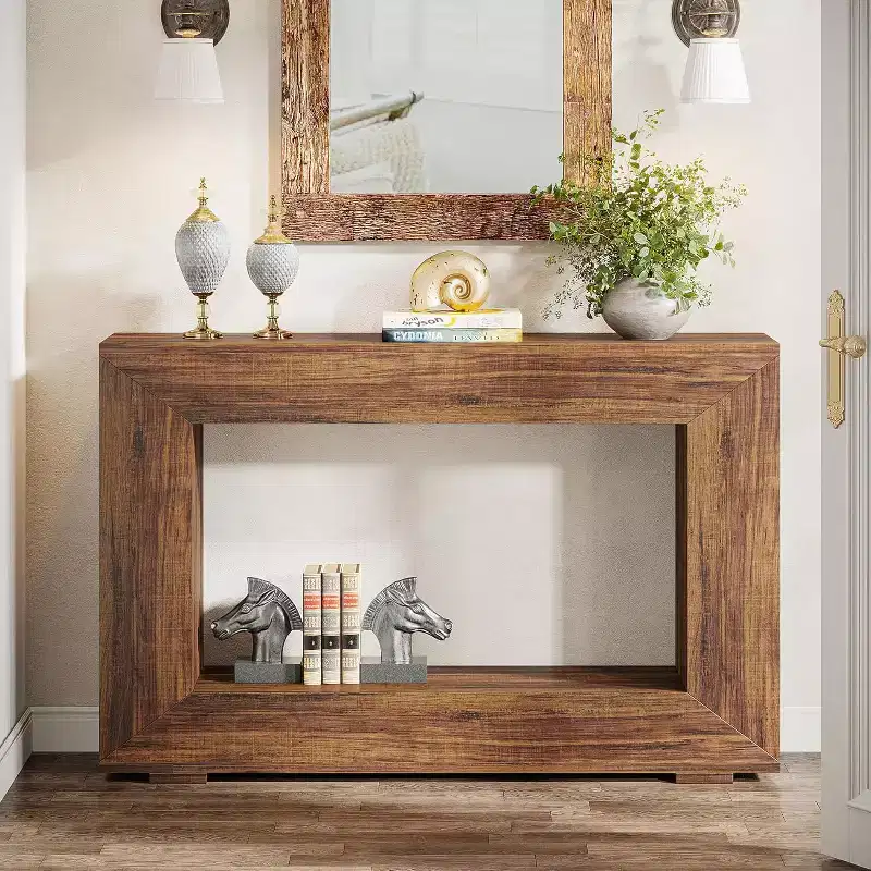 47-Inch Farmhouse Console Table with Storage, Industrial Entryway Accent Table for Living Room, Hallway
