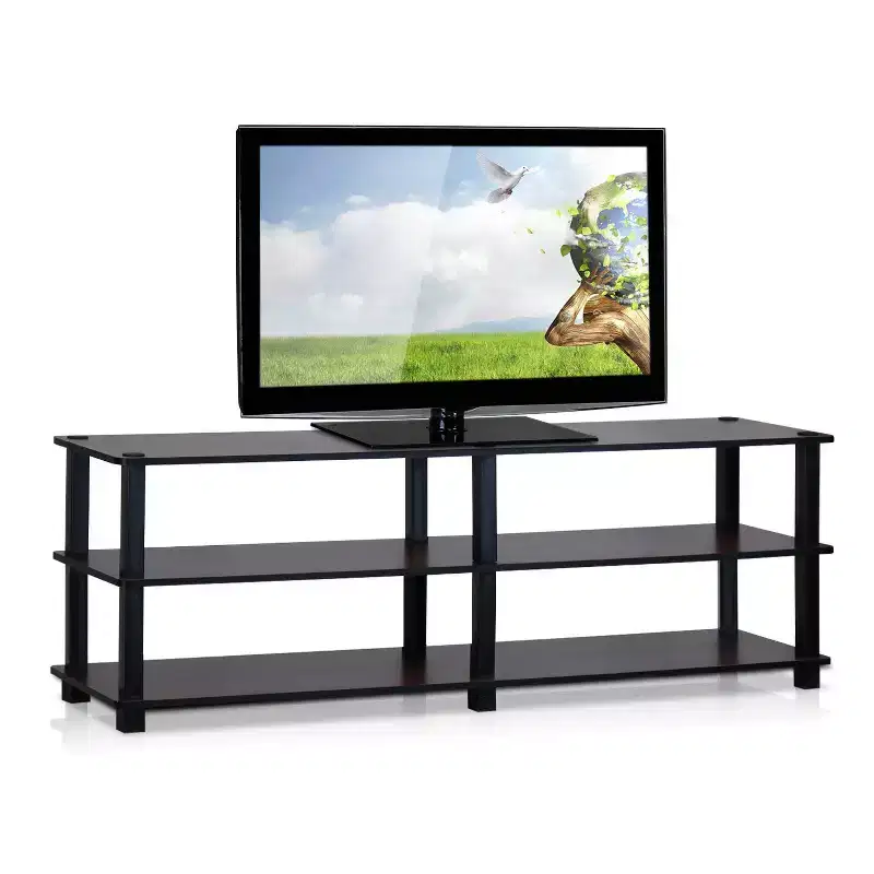 Modern 3-Tier TV Stand with Open Storage Shelf, Dark Cherry/Black