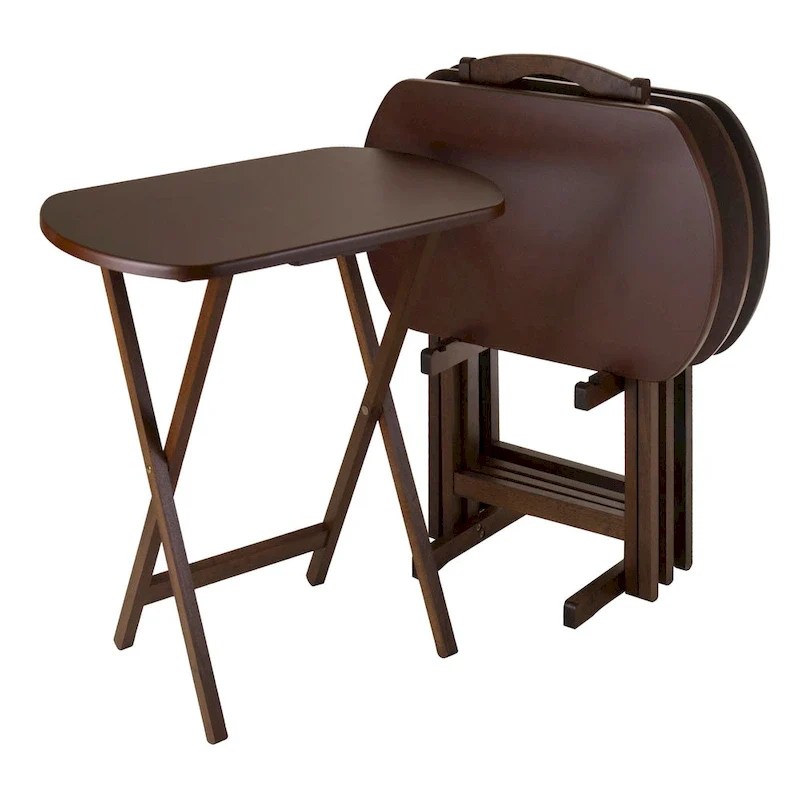 Walnut Oversize Oblong Folding Snack Table Set of 5