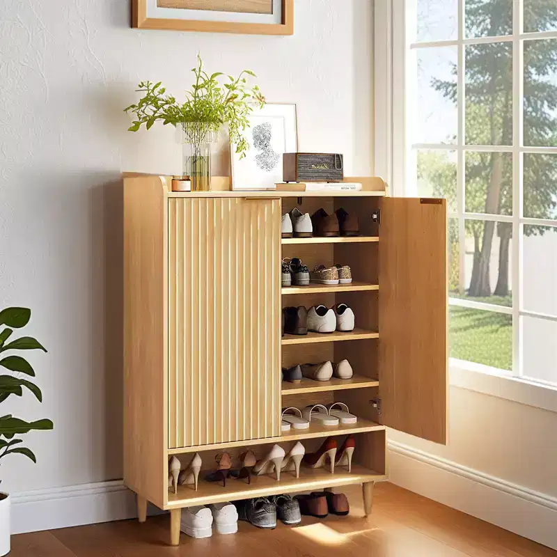 Karl Home 31.6 Inch 2 Door 1 Panel 1 Shelf Conical Leg Slatted Shoe Cabinet