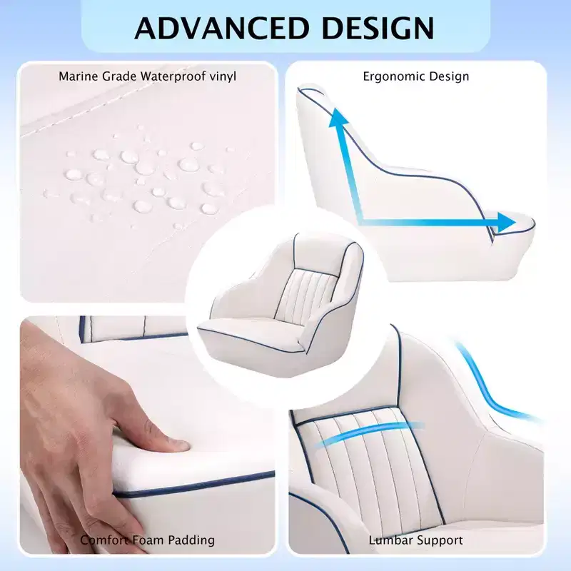 Pontoon Boat Captain Chair  Ergonomic Bucket Seat with Compression Foam Padding and Durable Molded Plastic Frame