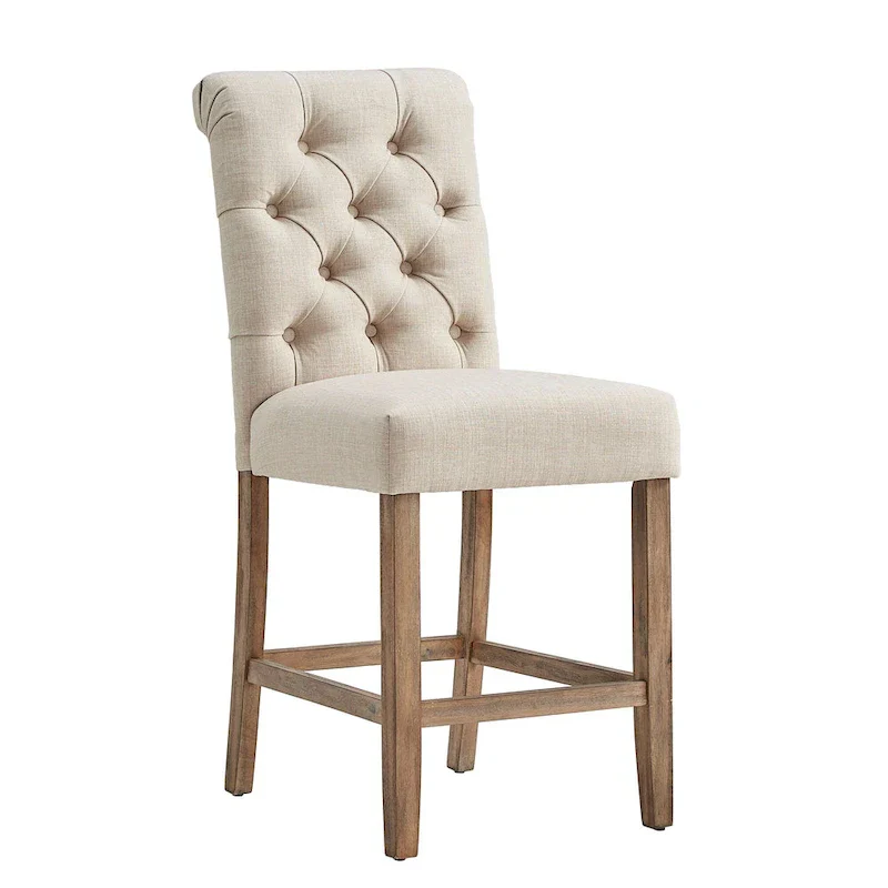 Premium Tufted Roll-Back Kitchen Island / Bar Stools (Set of 2)