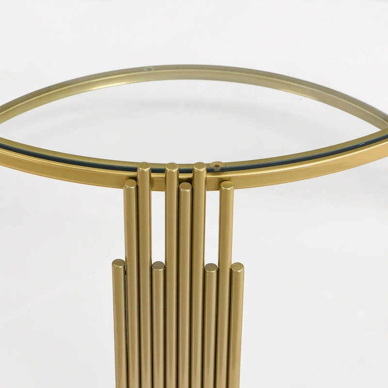 31.5 Tempered Glass Coffee Table with Asymmetrical Metal Design and Lower Shelf