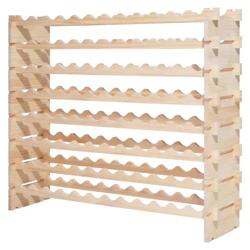 VEVOR 96 Bottle Stackable Modular Wine Rack, 8-Tier Wine Bottle Holder,Solid Wood Floor Freestanding Wine Storage Rack, Natural Wood Color