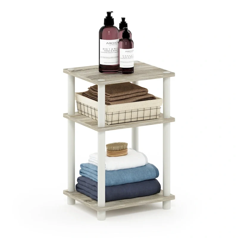 3-Tier End Table, Sonoma Oak/White, No-Tools Assembly, 1-Person