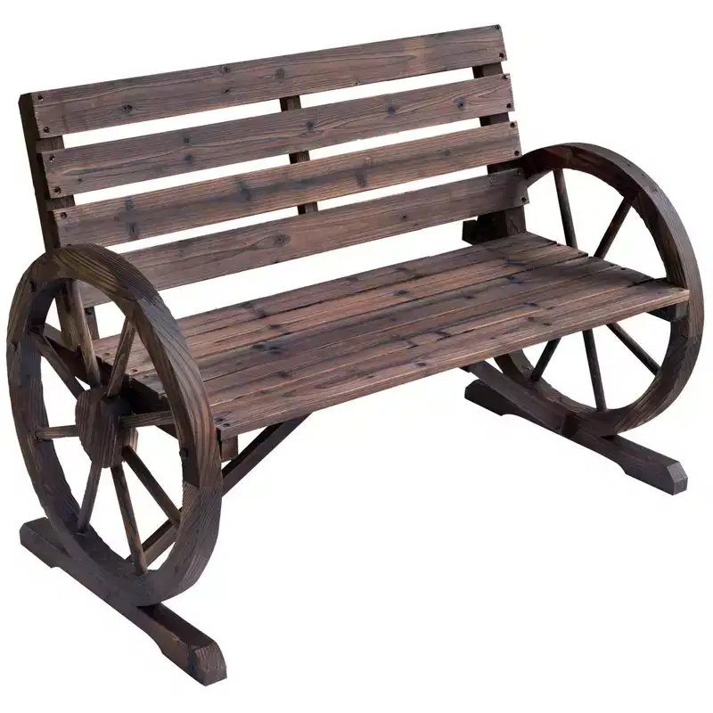 GDFStudio Ansel Patio Rustic Wooden Wagon Wheel Slatted Bench