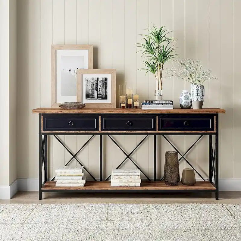 70.8 Farmhouse Console Table with 3 Drawers