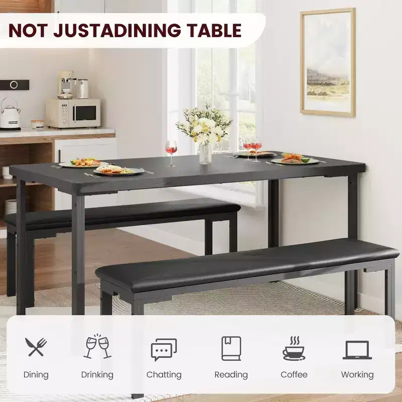 Kitchen Table with 2 Benches, with Metal Frame
