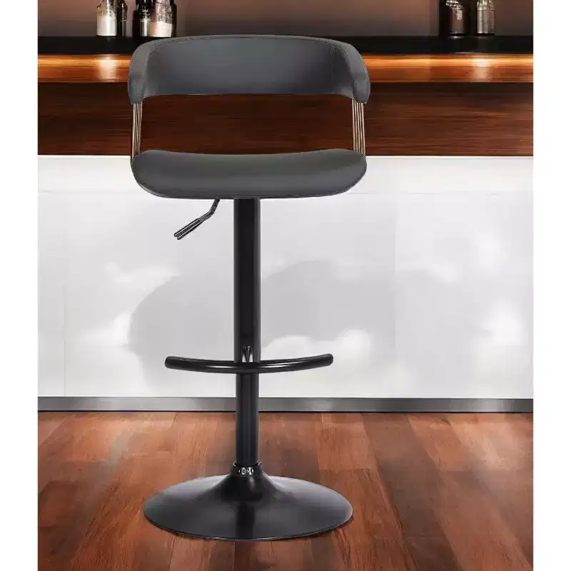 HomeRoots Black Faux Leather And Metal Swivel Adjustable Height Bar Chair
