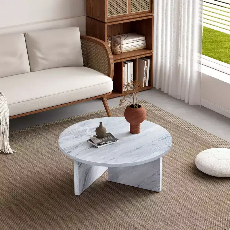 31.5 White Round MDF Coffee Table, Modern Minimalist Nordic Scratch-Resistant Table for Living Room Office Bedroom