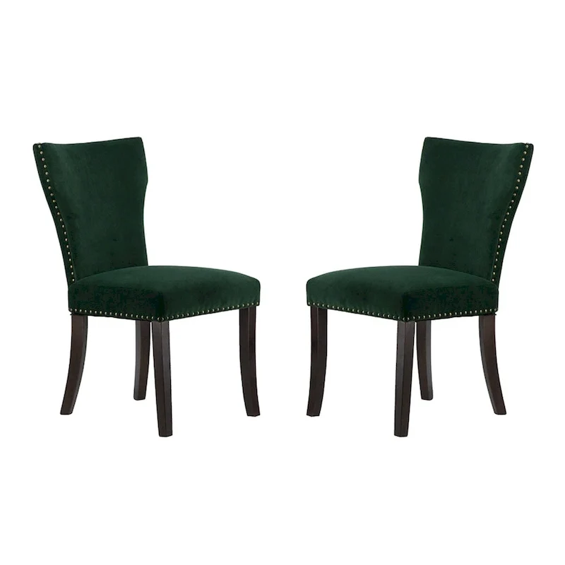 Armless Dining Chairs with Velvet Upholstery and Nailhead Trim, Set of 2