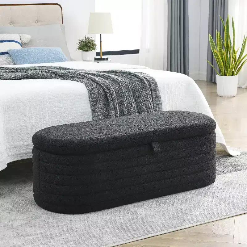 Zeus & Ruta 45.5 in.W Ottoman Bench Upholstered Fabric Storage End of Bed Stool with Safety Hinge