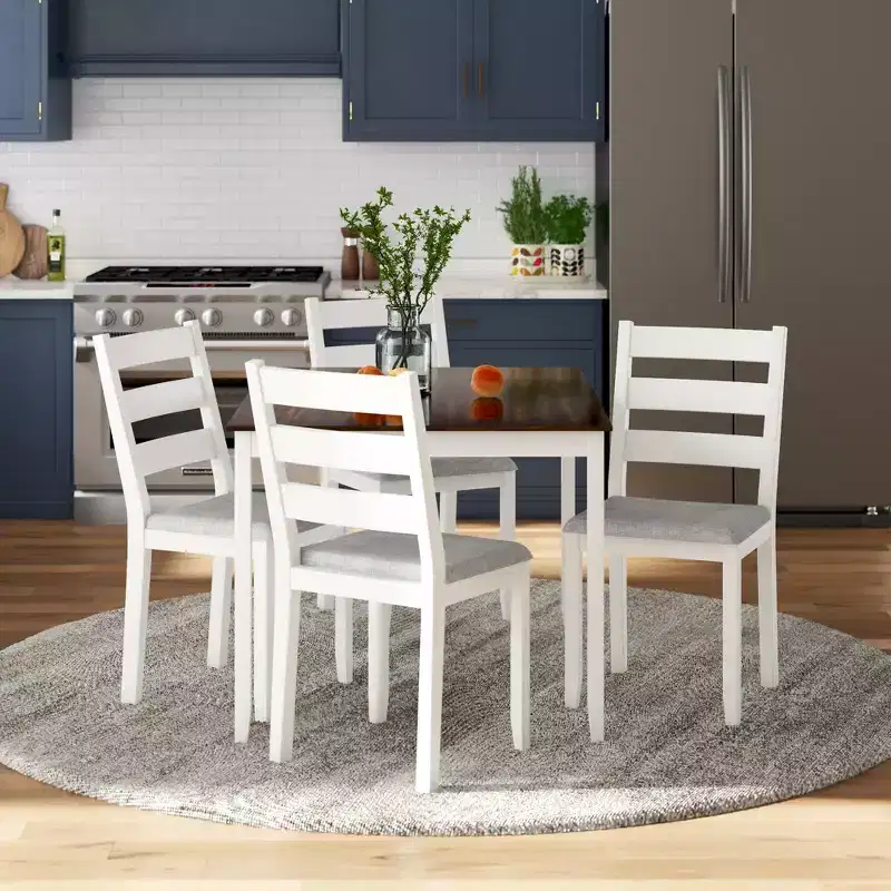 DHP Reila 5-Piece Wood Dining Room Tablex, White/Walnut