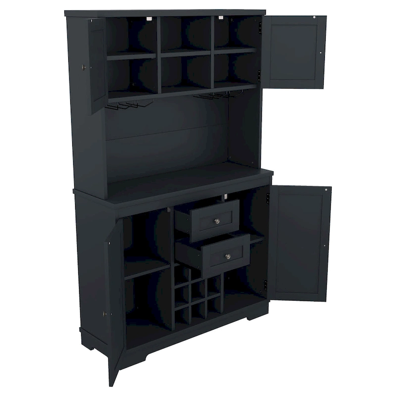 Coffee Bar Cabinet with Drawers, Freestanding Kitchen Pantry with Shelves and Cabinets, Buffet Cabinet with Glass Racks