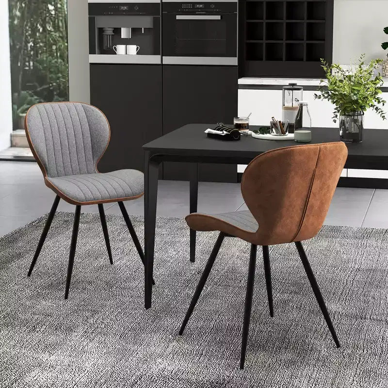 Costway 2 Set Armless Dining Chair w/ Curved Backrest U-shaped Seat & Non-slip Foot Pad