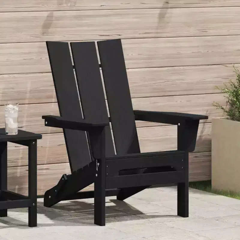 vidaXL Folding Adirondack Chair Black 31.69 x 29.33 x 36.22 in HDPE
