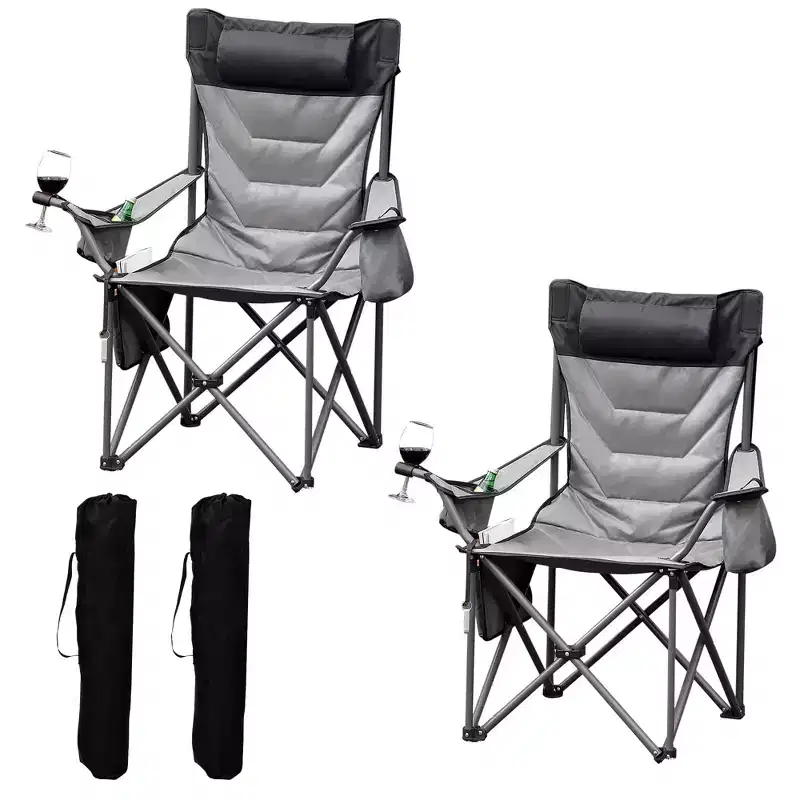Oversized Folding Camping Chair, Outdoor Padded Portable Chair with Cup Holder, 450 LBS Capacity