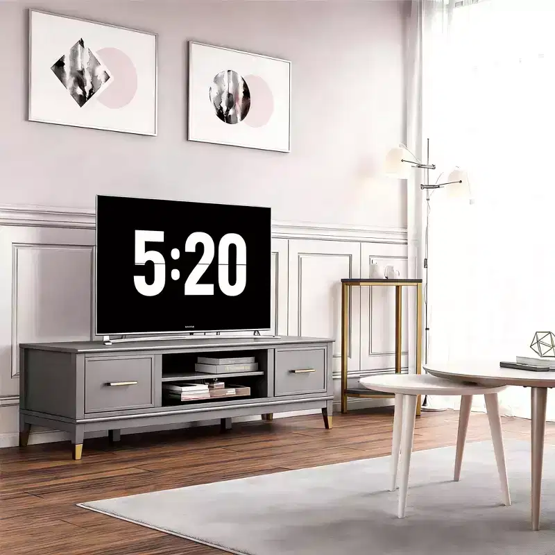 59.61-Inch Modern Multimedia TV Stand for TVs up to 65 Inches, Two Doors and Central Storage Compartment, Dark Gray