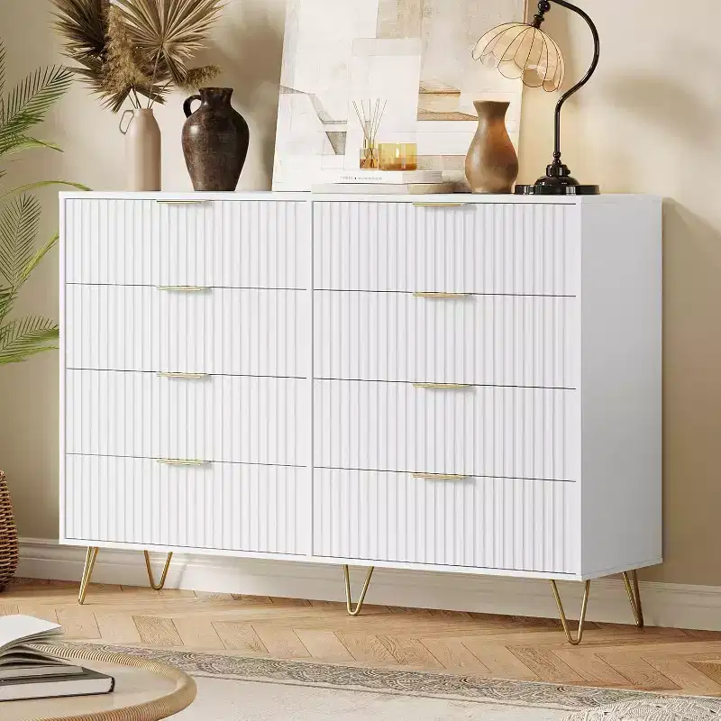 8-Drawer Fluted Wooden Dresser with Metal Handles