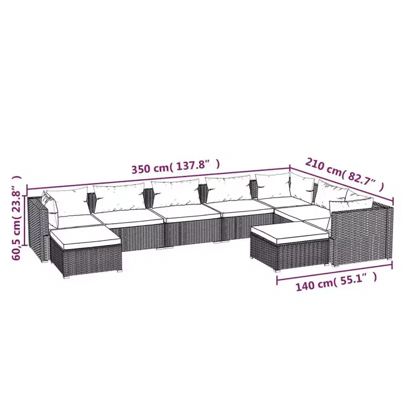 vidaXL Garden Lounge Set PE rattan Large Modular