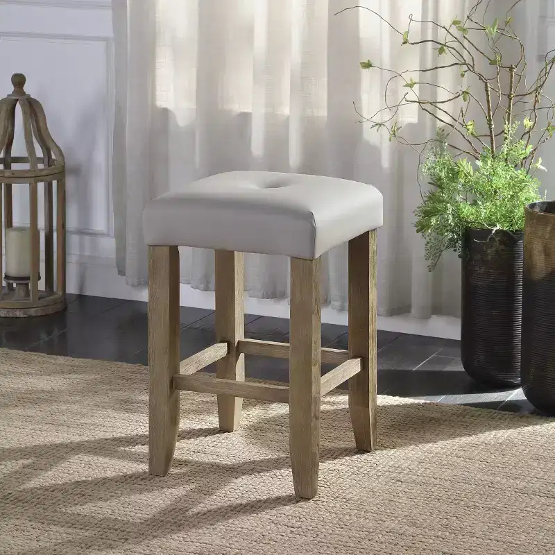 Set of 2 16" Charnell PU Counter Height Barstools Gray/Oak Finish - Acme Furniture