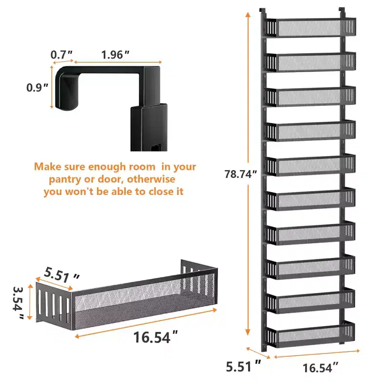 Black 10-Tier Over-Door Organizer with Mesh Baskets – 1 Person Assembly