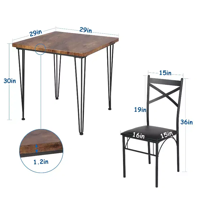 VECELO Dining Table Set, 3/5 Pieces Dining Room Table Set with 2/4 upholstered Chairs for Small Space, Apartment