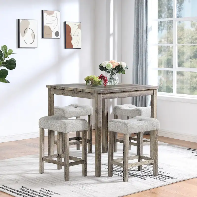 Solid Wood Square Table with Four Upholstered Dining Chairs