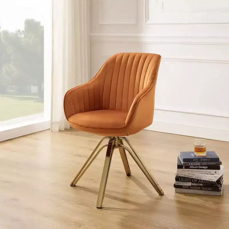 HOMLUX Mid-century Pyramid 360 Swivel Accent Chair Upholstered in Comfortable Velvet- Gold Plated Legs For Bedroom,Office,Dining